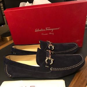 Salvatore Ferragamo Parigi Driver Loafers in Royal Buck Suede Calf (Navy Blue)